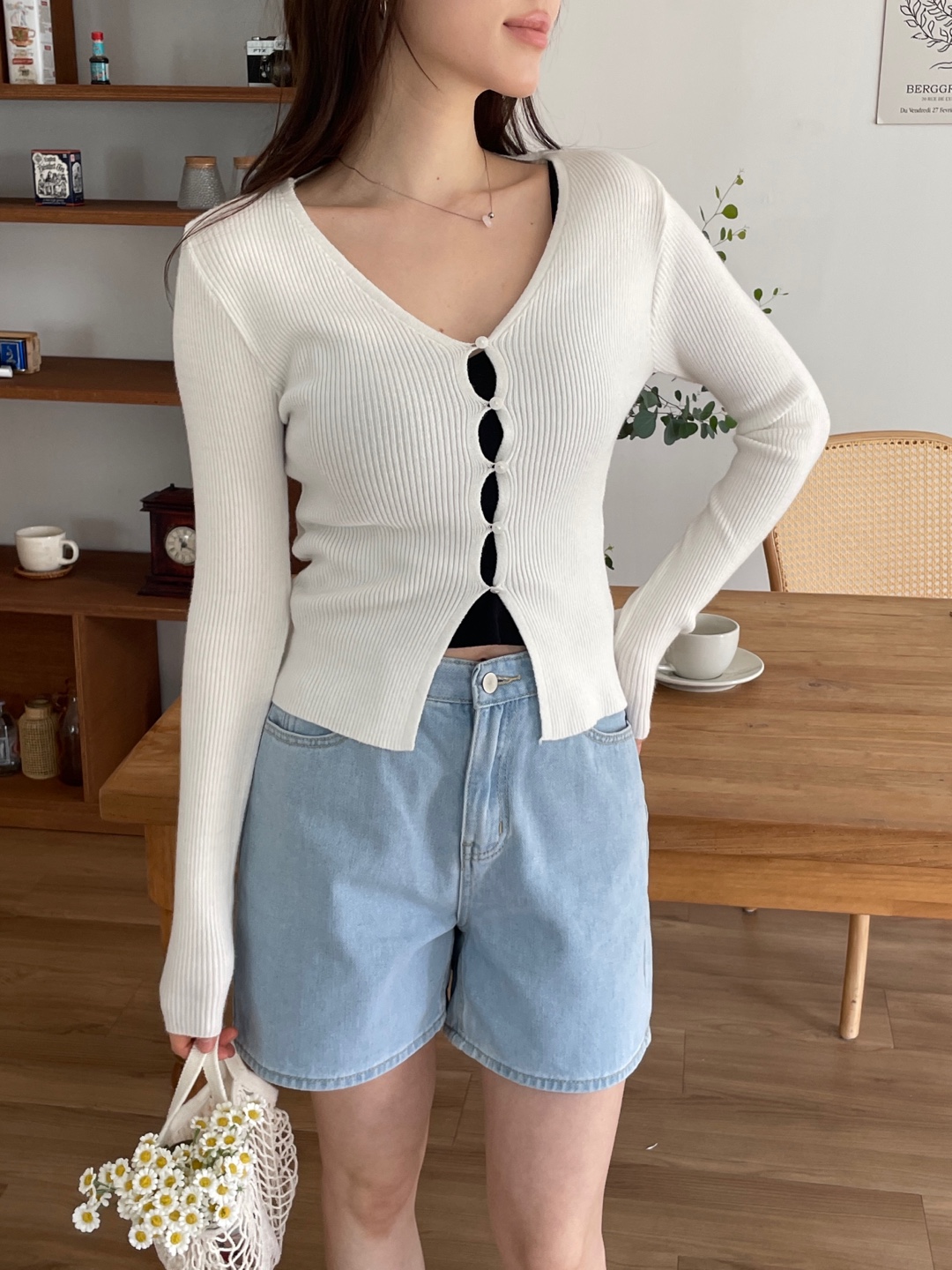 リブボタンVネックスリムカーディガン | 詳細画像6