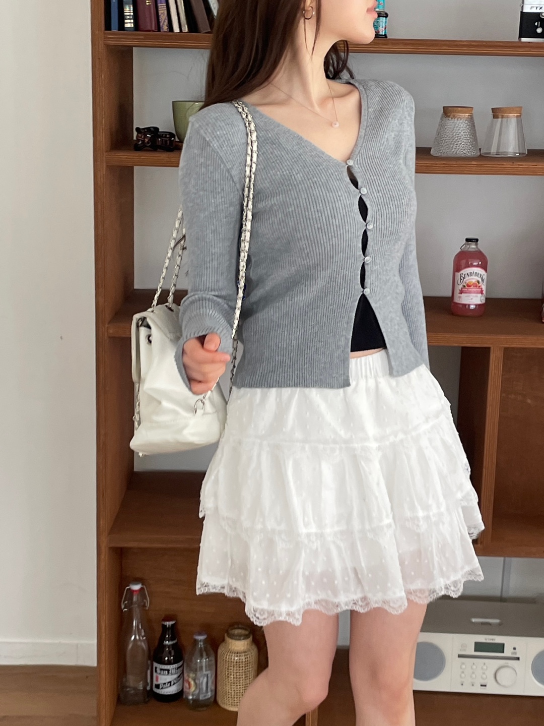 リブボタンVネックスリムカーディガン | 詳細画像11