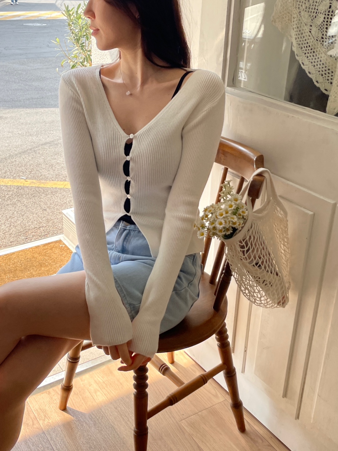 リブボタンVネックスリムカーディガン | 詳細画像10