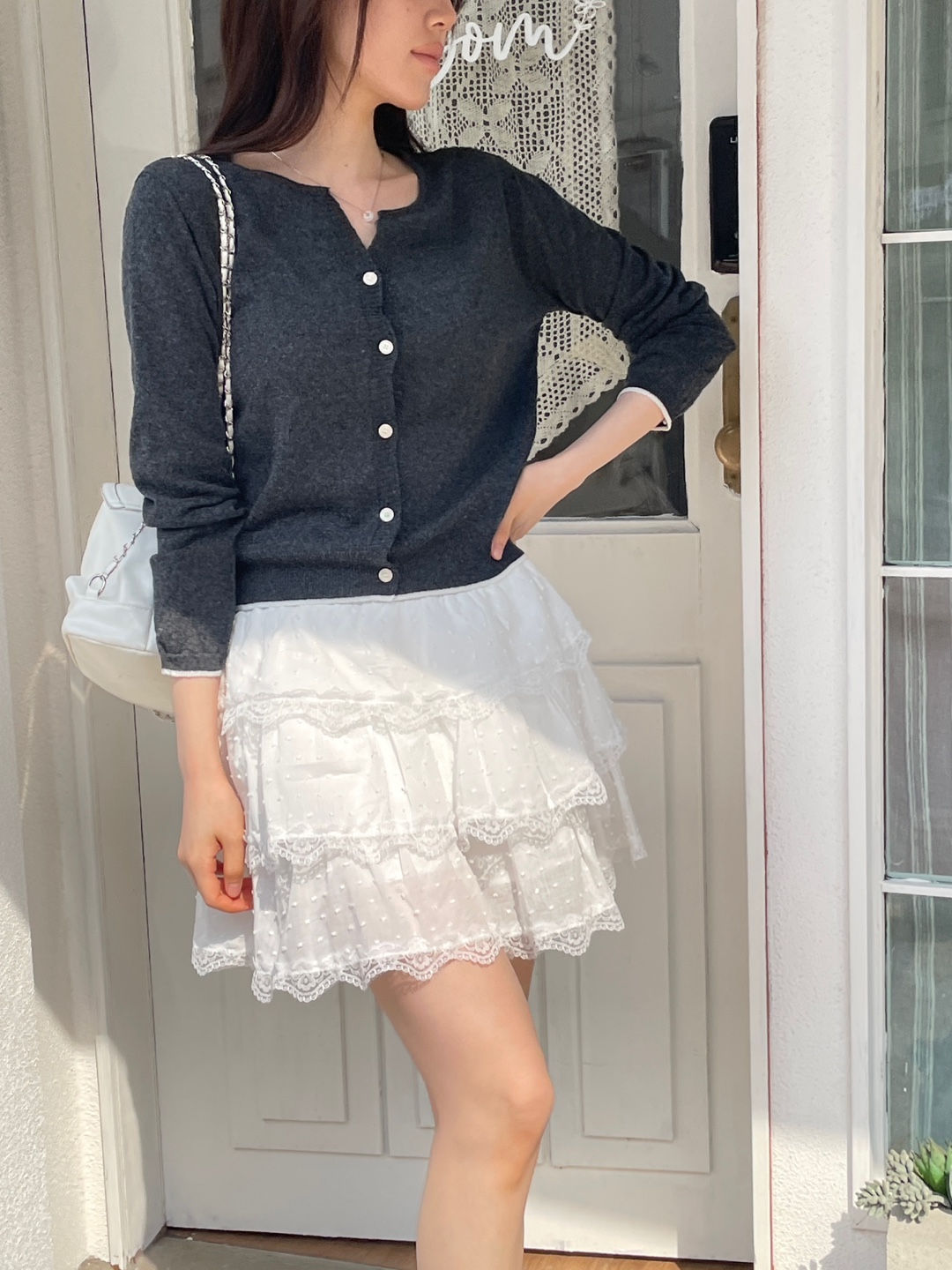 パンチングリネン混配色カーディガン | 詳細画像15