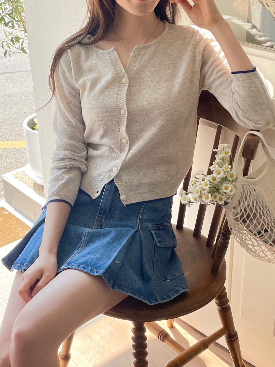 パンチングリネン混配色カーディガン | 詳細画像6