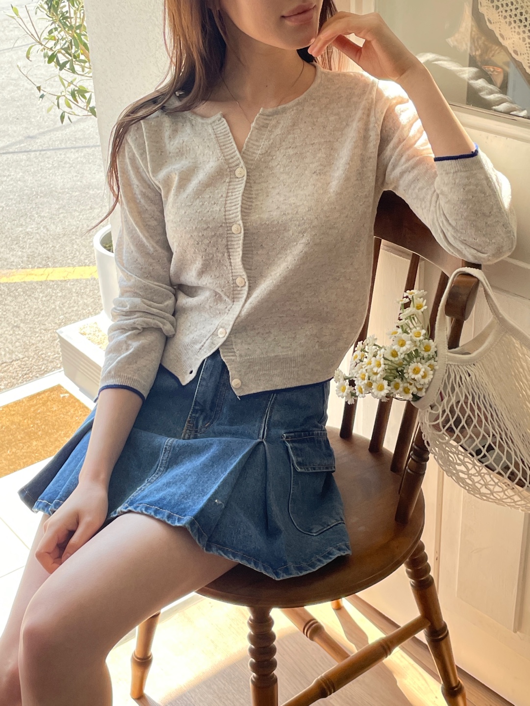 パンチングリネン混配色カーディガン | 詳細画像7