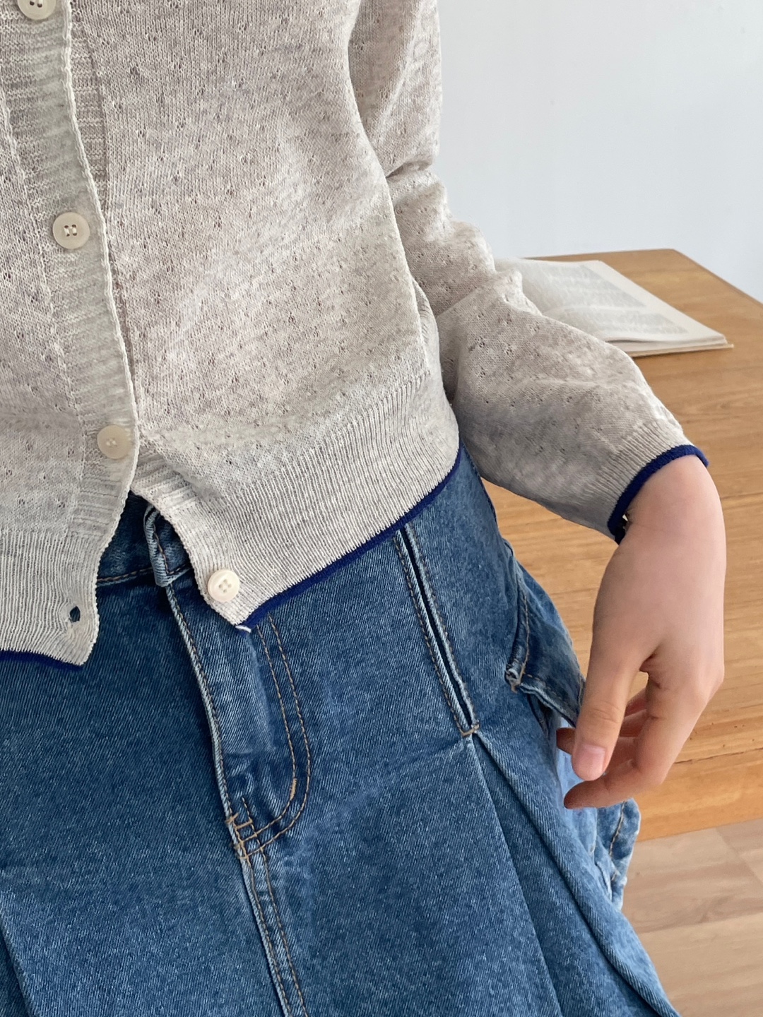 パンチングリネン混配色カーディガン | 詳細画像9