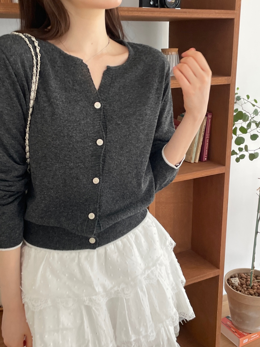 パンチングリネン混配色カーディガン | 詳細画像11