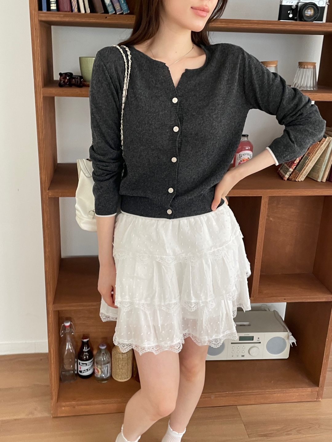 パンチングリネン混配色カーディガン | 詳細画像13