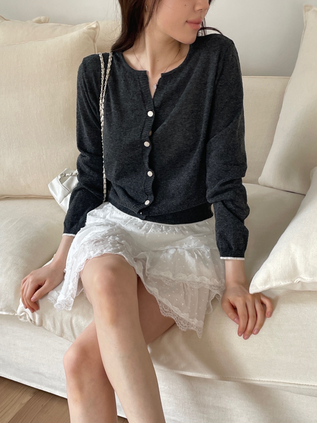 パンチングリネン混配色カーディガン | 詳細画像14