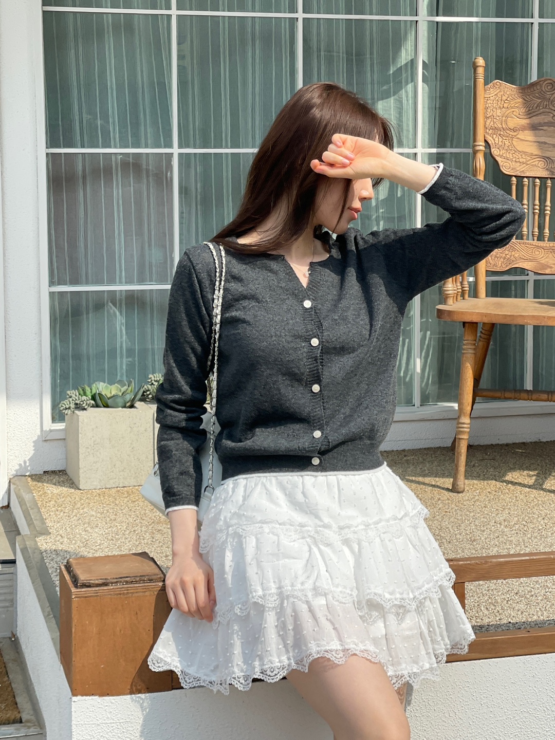 パンチングリネン混配色カーディガン | 詳細画像3