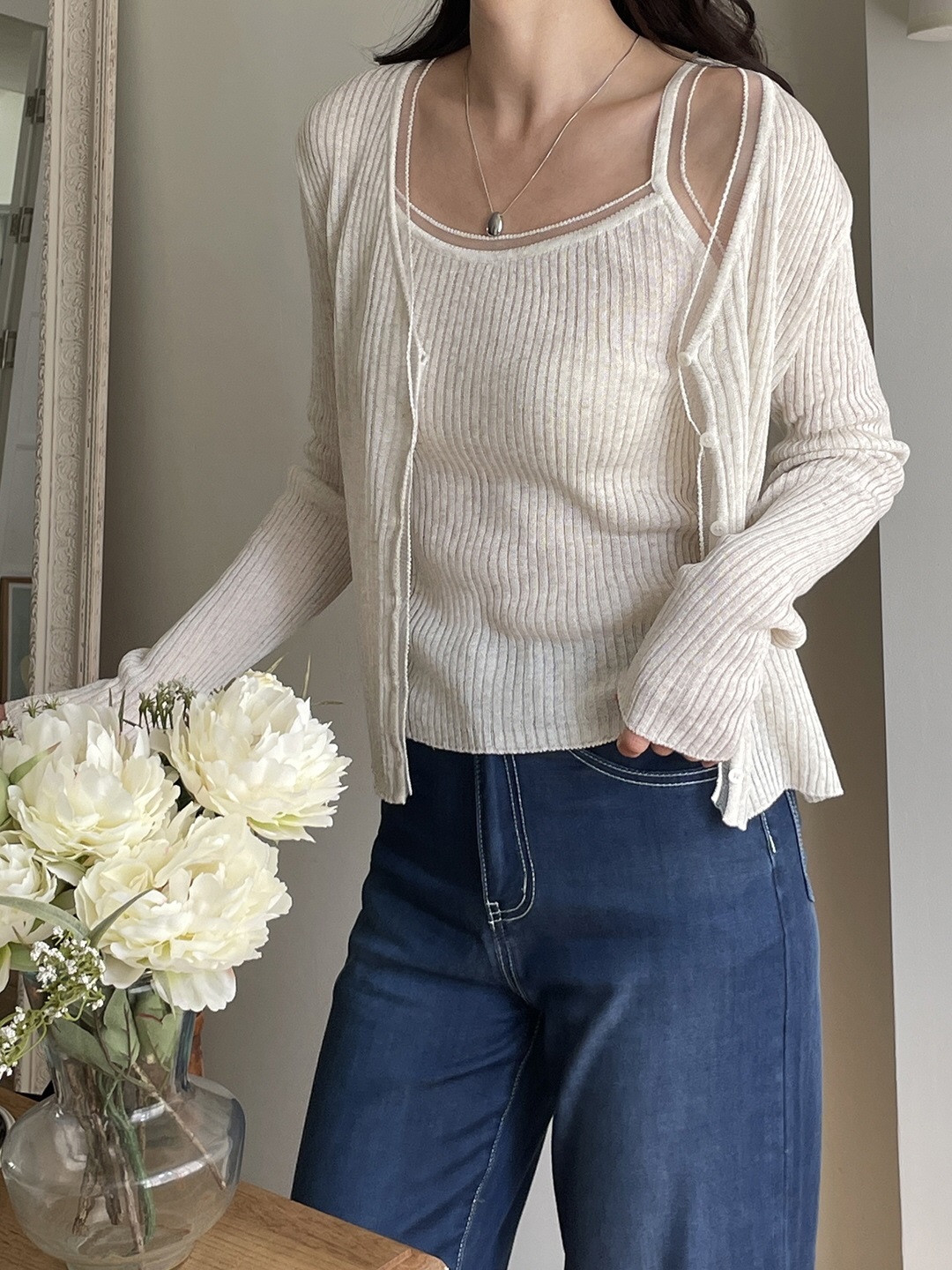 リブリネン混Vネックカーディガン | 詳細画像7