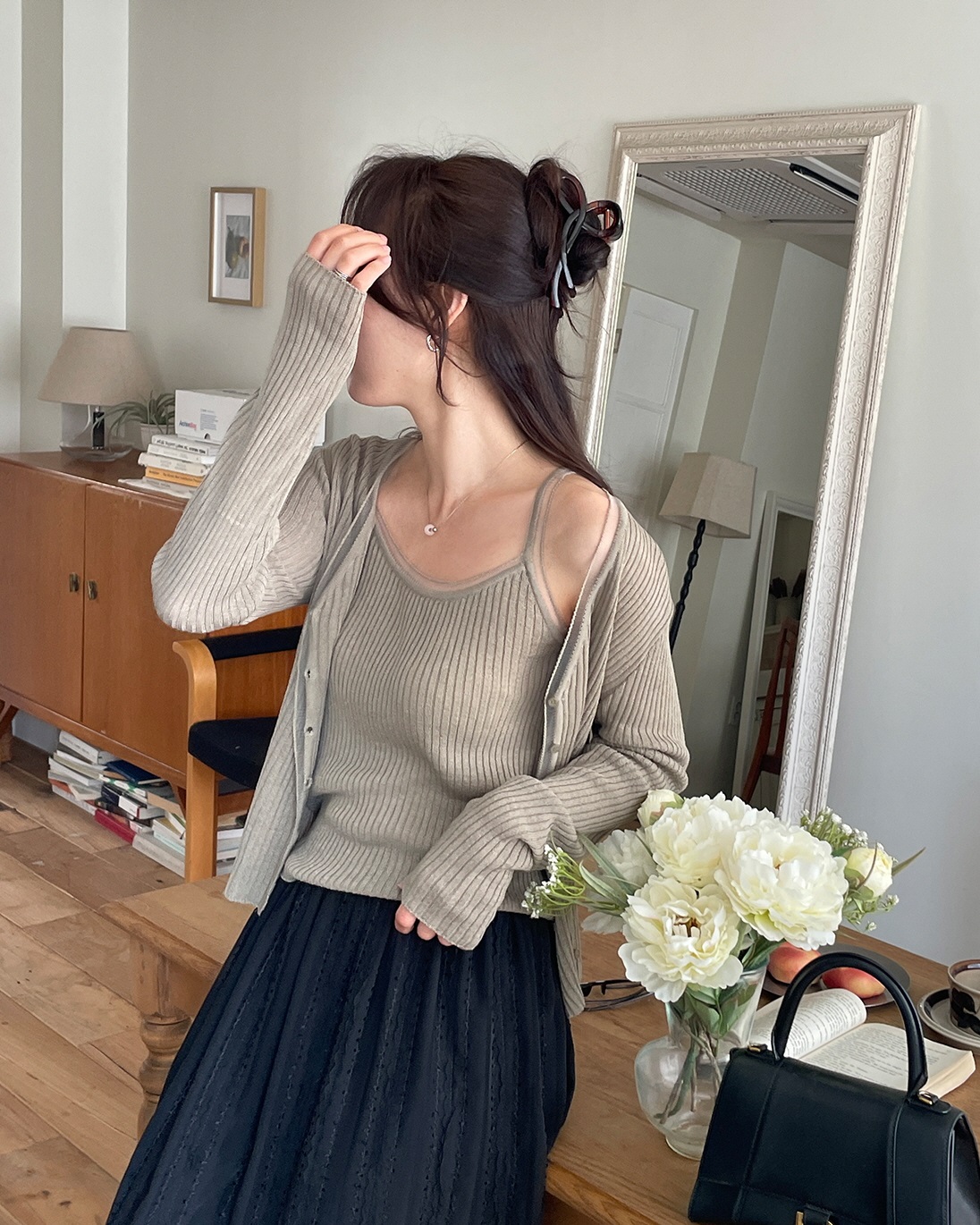 リブリネン混Vネックカーディガン | 詳細画像14