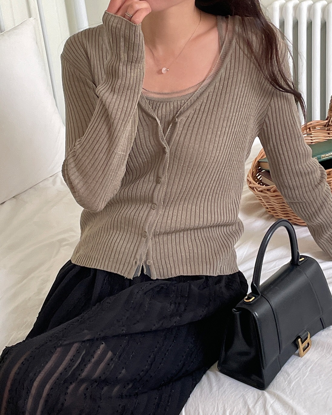 リブリネン混Vネックカーディガン | 詳細画像3