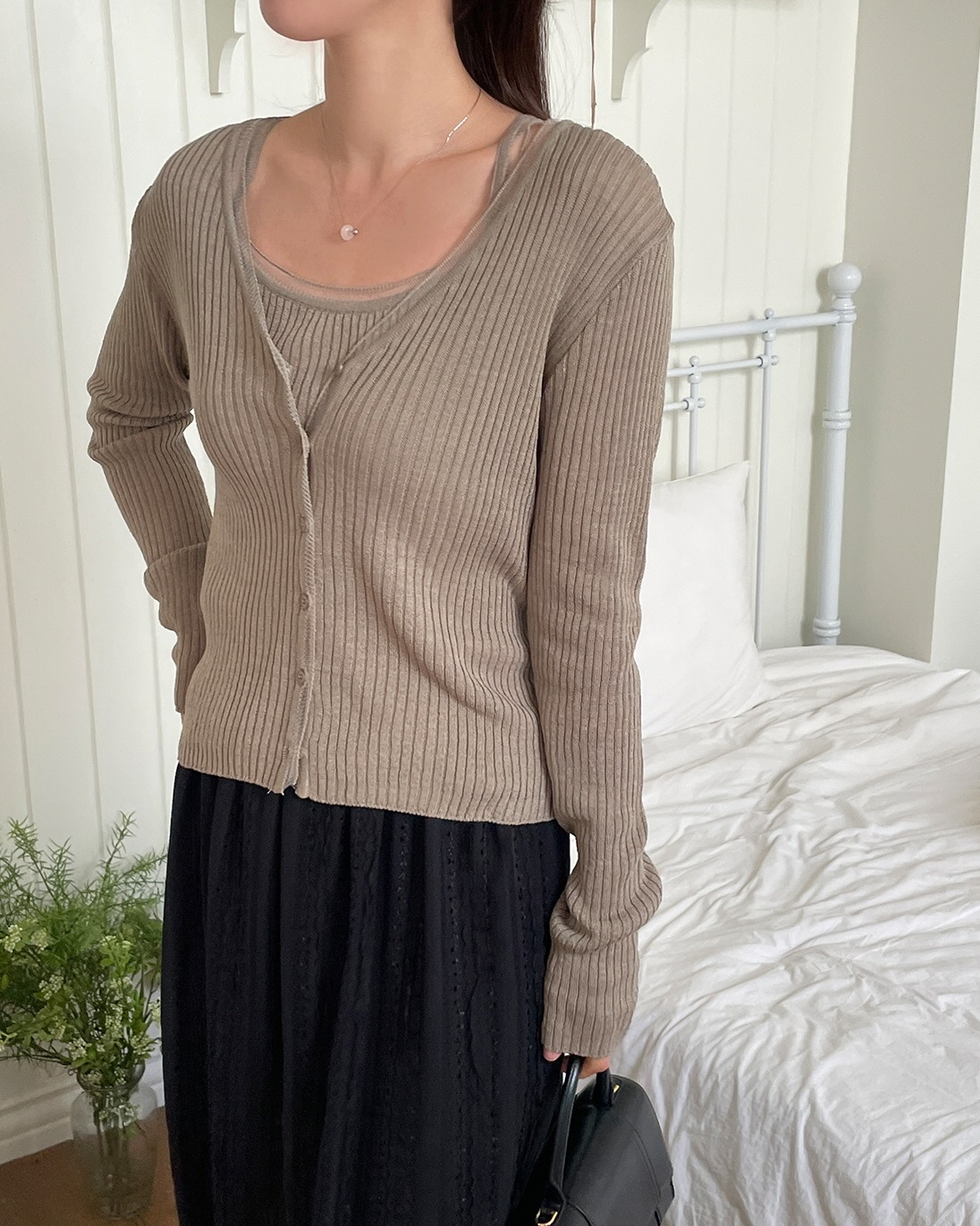 リブリネン混Vネックカーディガン | 詳細画像12