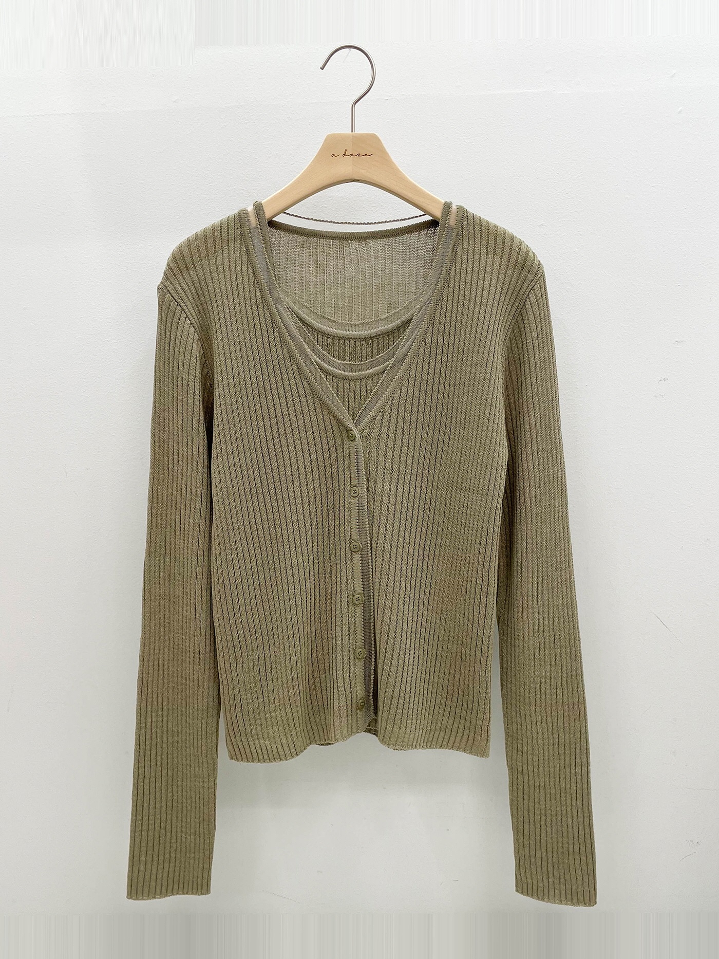 リブリネン混Vネックカーディガンキャミソールアンサンブル | 詳細画像12