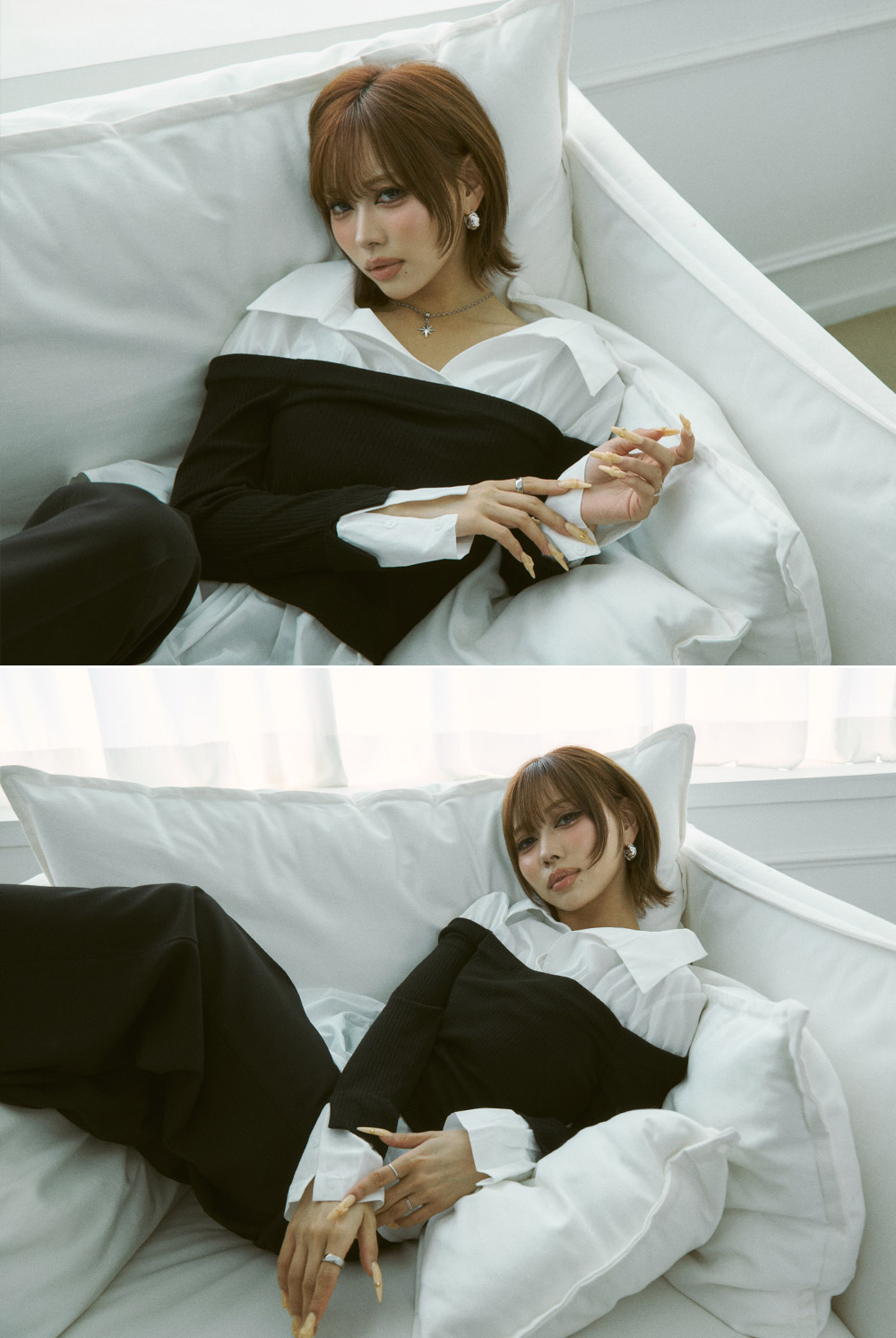 コンビオフショルダーアンバランスネックレイヤード風ブラウス | DHOLIC | 詳細画像3