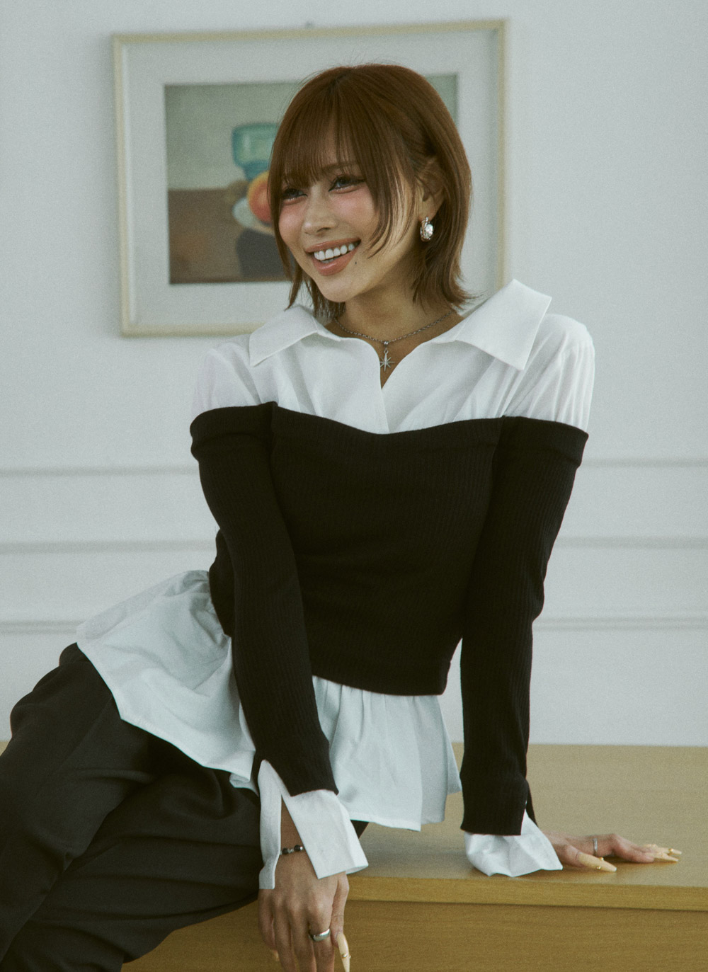 コンビオフショルダーアンバランスネックレイヤード風ブラウス | DHOLIC | 詳細画像6