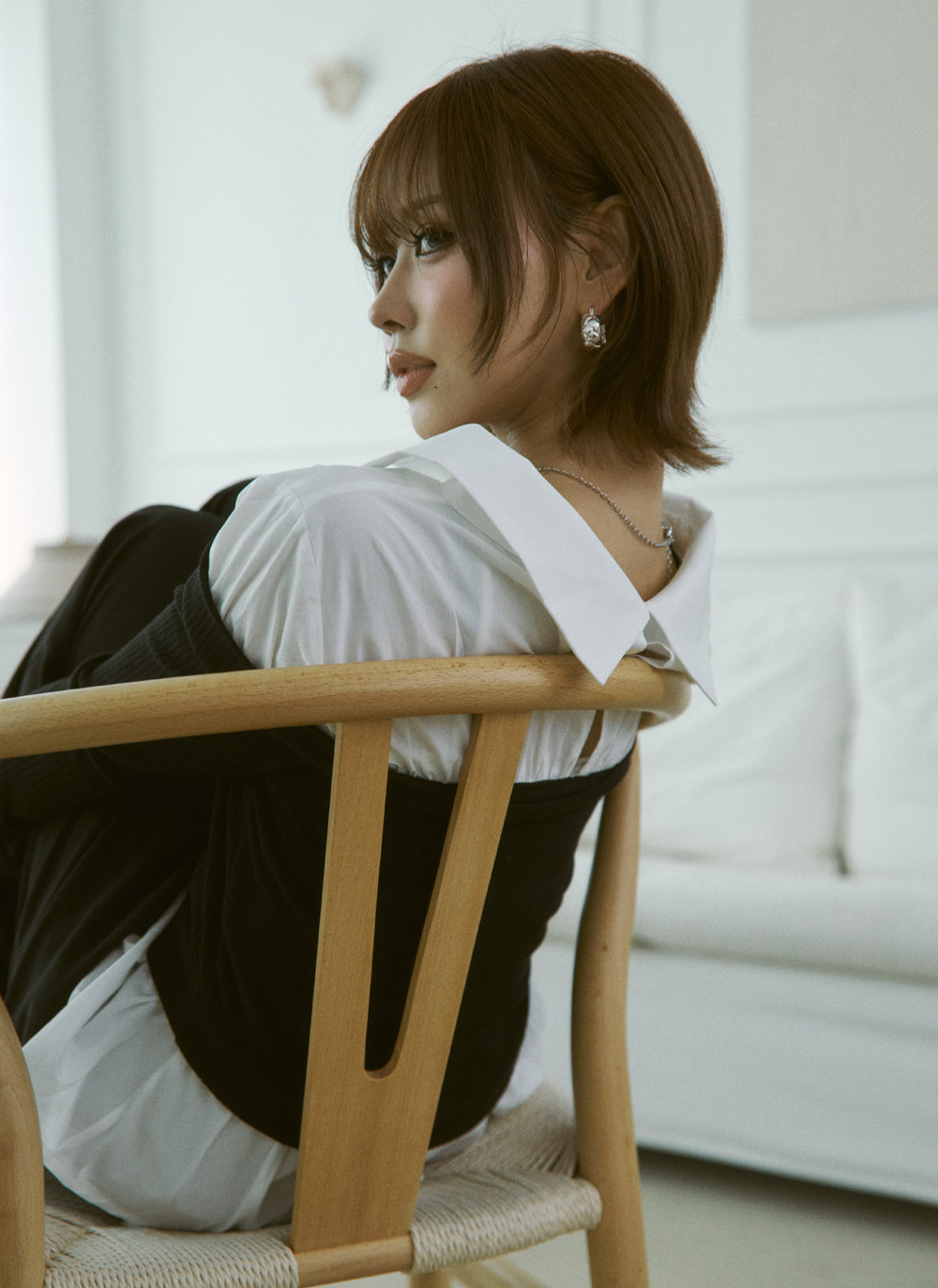 コンビオフショルダーアンバランスネックレイヤード風ブラウス | DHOLIC | 詳細画像7