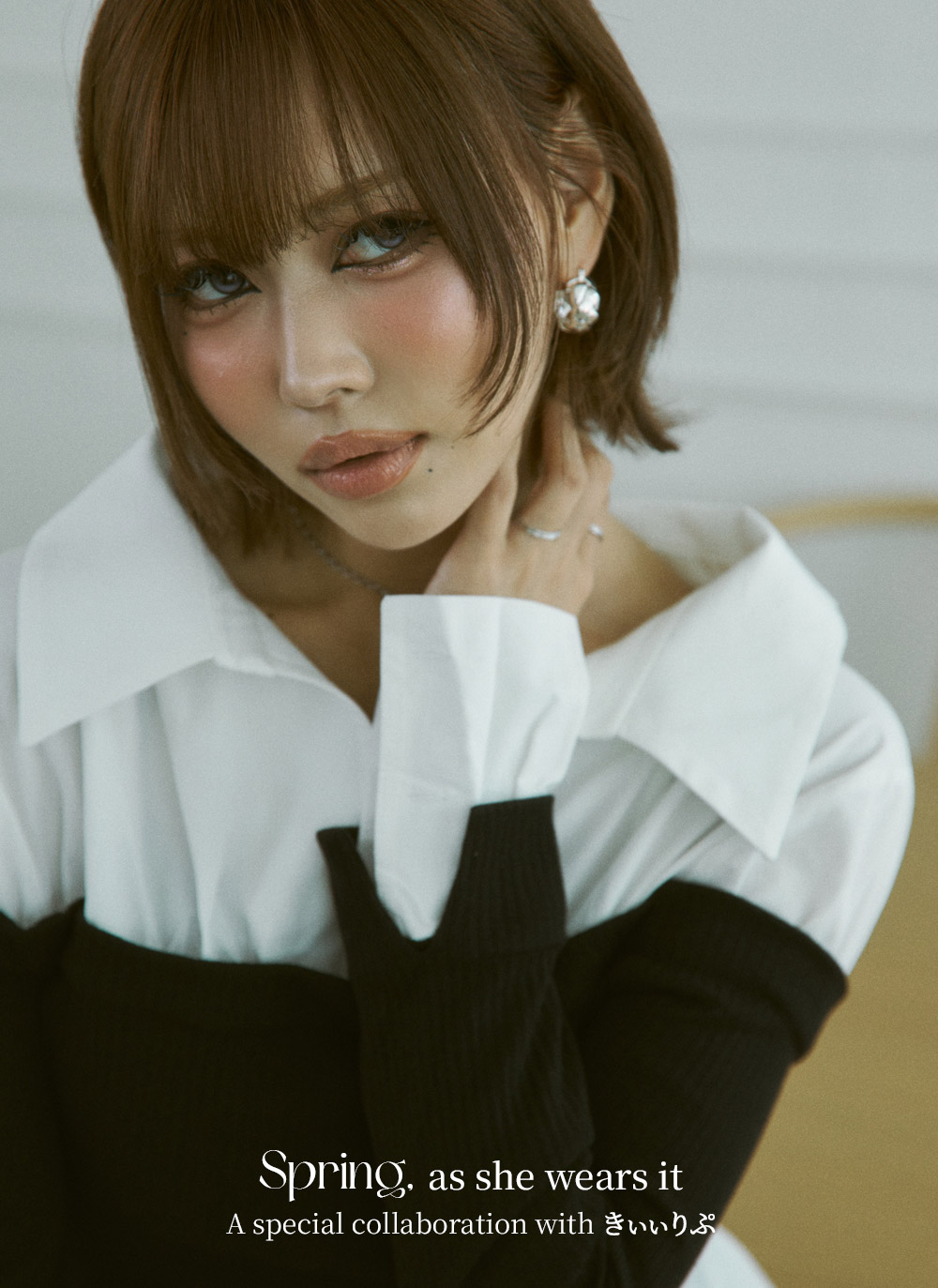 コンビオフショルダーアンバランスネックレイヤード風ブラウス | DHOLIC | 詳細画像9