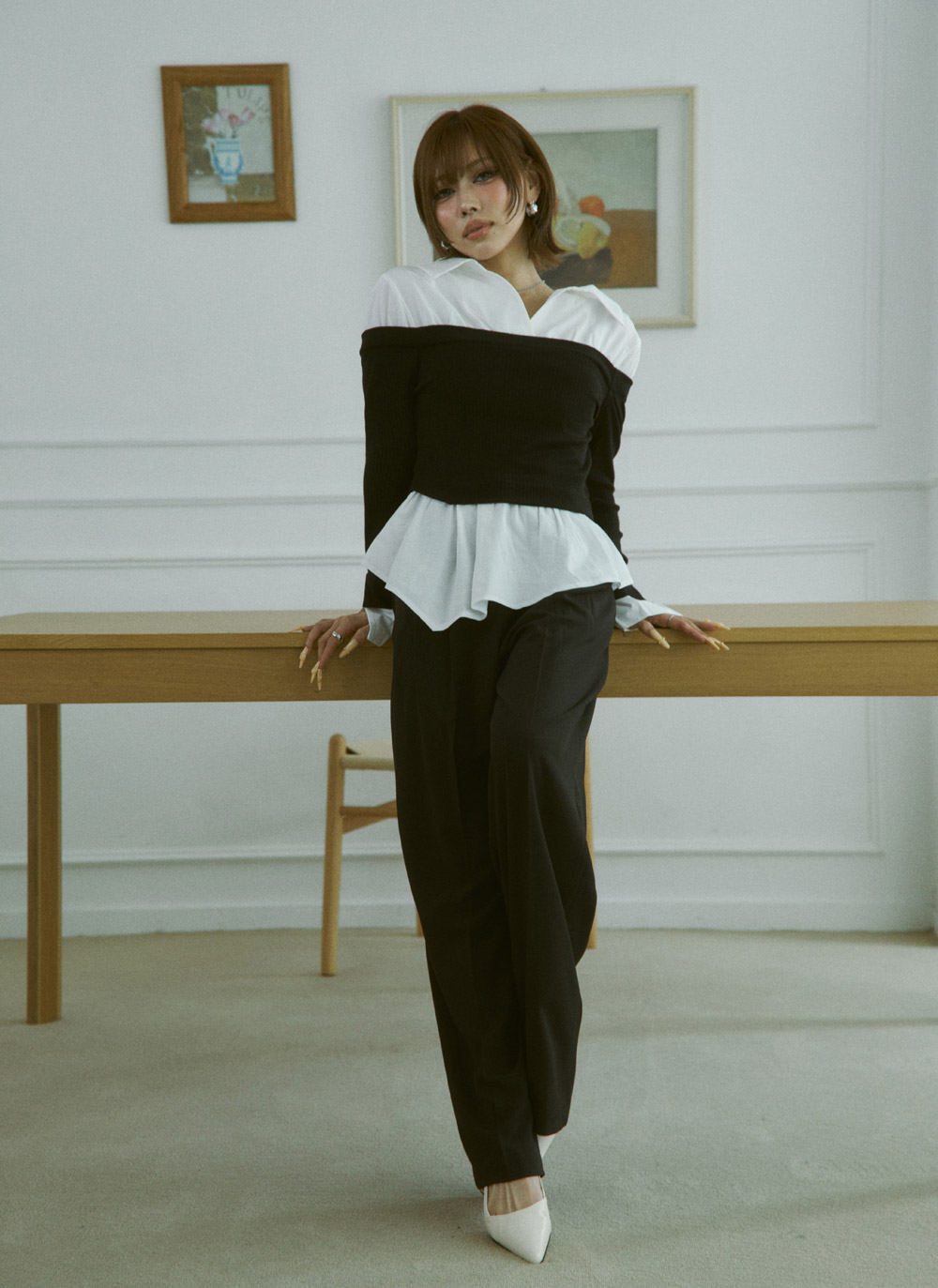 コンビオフショルダーアンバランスネックレイヤード風ブラウス | DHOLIC | 詳細画像11