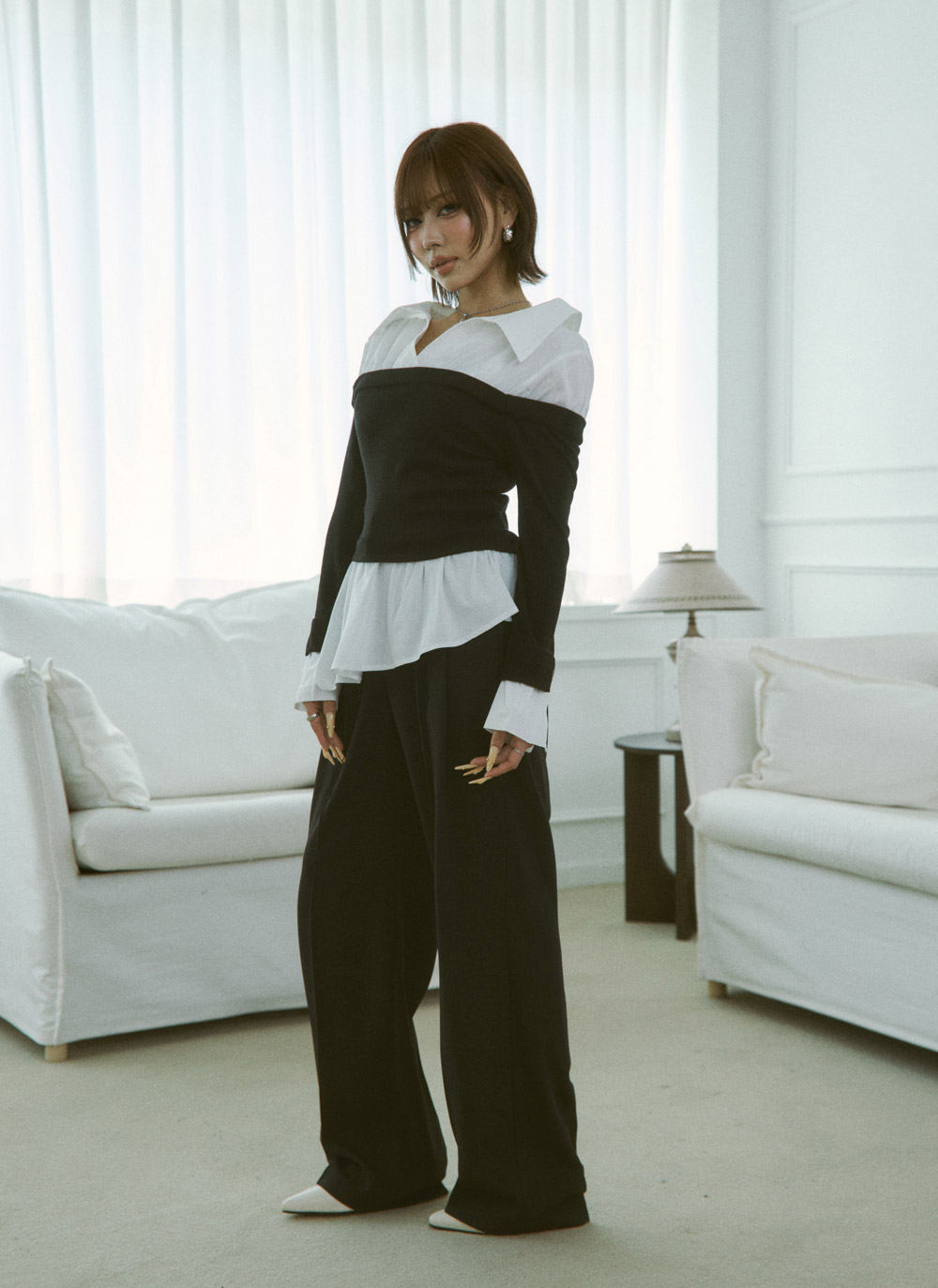 コンビオフショルダーアンバランスネックレイヤード風ブラウス | DHOLIC | 詳細画像14