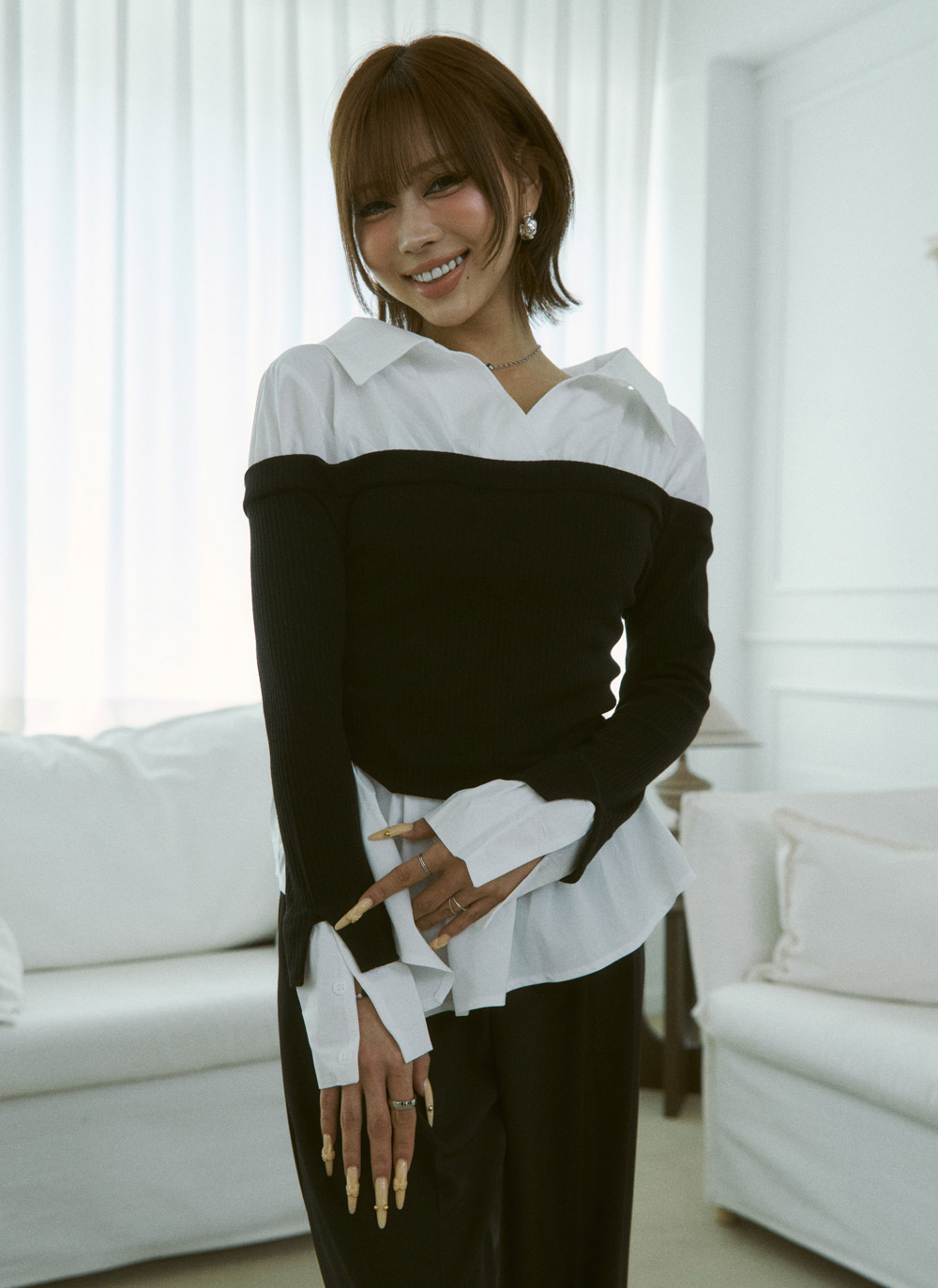 コンビオフショルダーアンバランスネックレイヤード風ブラウス | DHOLIC | 詳細画像18