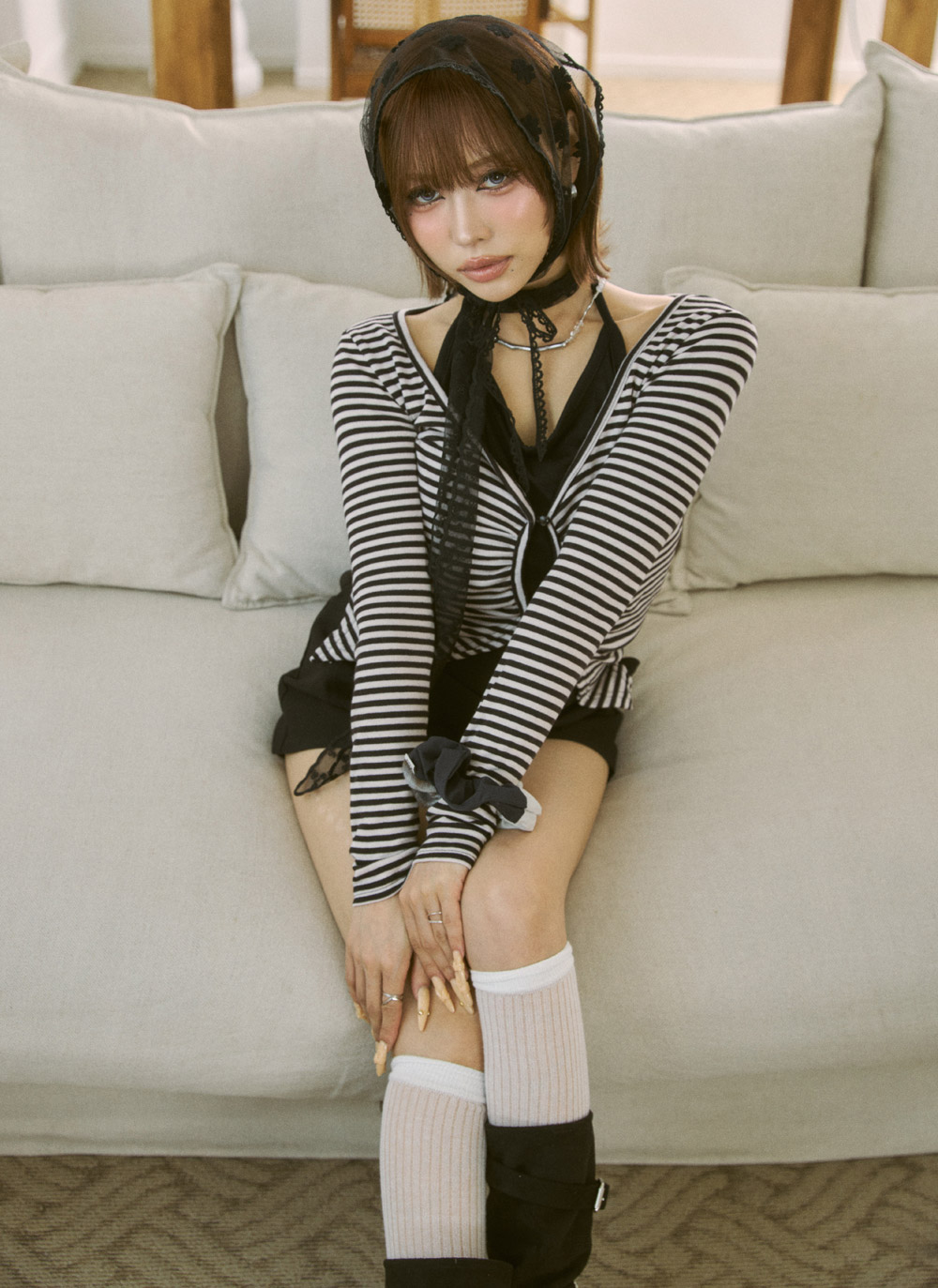 ボタンホルターネックレイヤード風長袖Tシャツ | DHOLIC | 詳細画像3