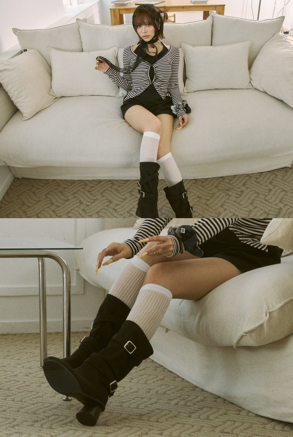 ボタンホルターネックレイヤード風長袖Tシャツ | DHOLIC | 詳細画像8