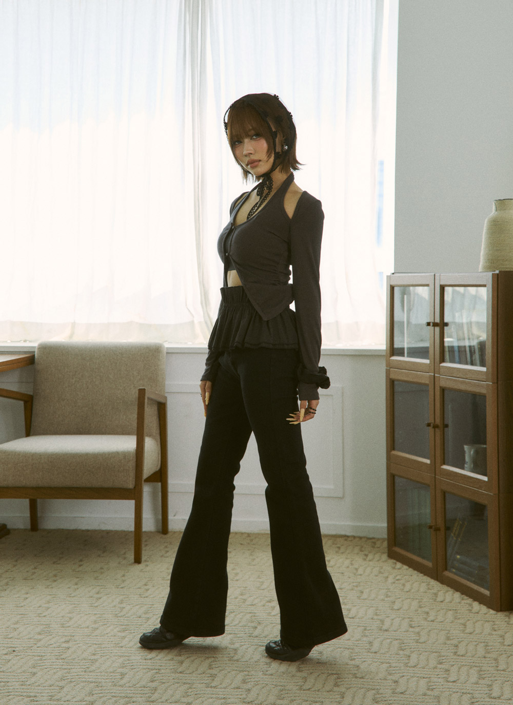 ボタンホルターネックレイヤード風長袖Tシャツ | DHOLIC | 詳細画像4