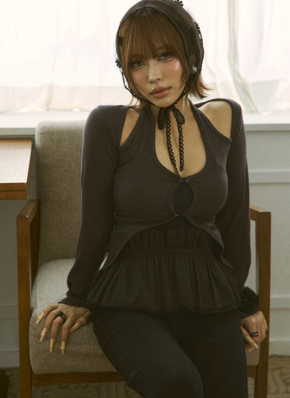 ボタンホルターネックレイヤード風長袖Tシャツ | DHOLIC | 詳細画像5