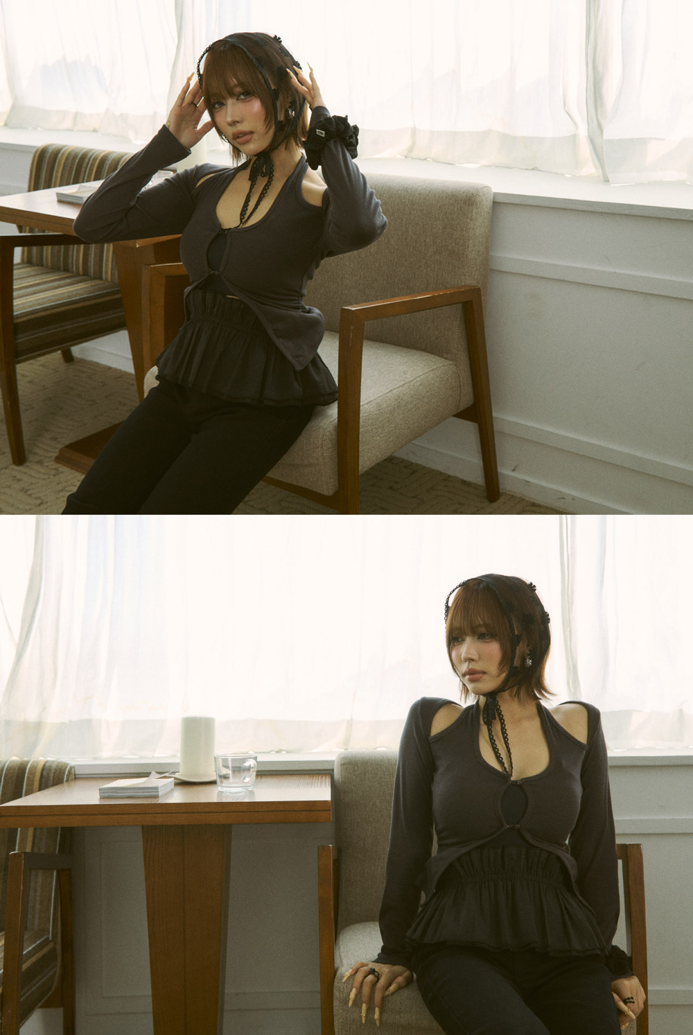 ボタンホルターネックレイヤード風長袖Tシャツ | DHOLIC | 詳細画像9