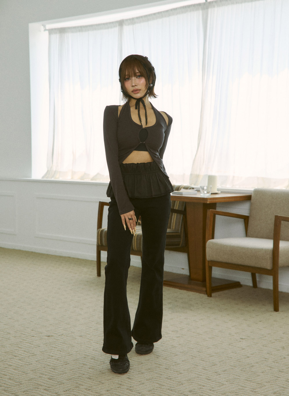 ボタンホルターネックレイヤード風長袖Tシャツ | DHOLIC | 詳細画像10