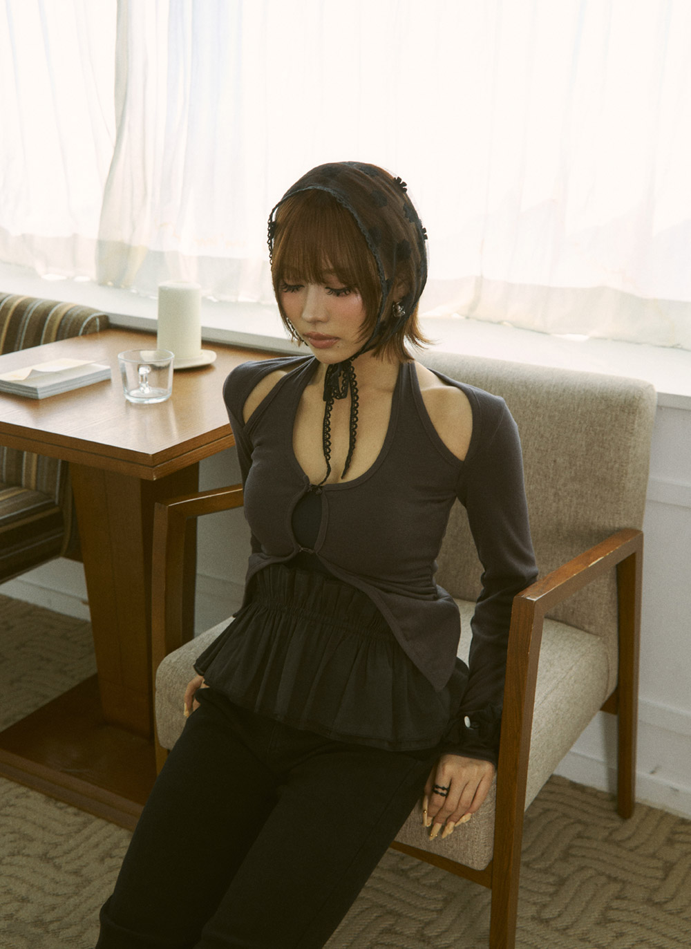 ボタンホルターネックレイヤード風長袖Tシャツ | DHOLIC | 詳細画像12