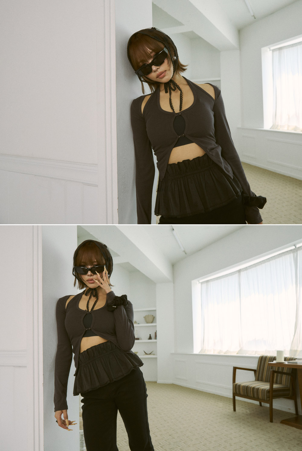 ボタンホルターネックレイヤード風長袖Tシャツ | DHOLIC | 詳細画像13