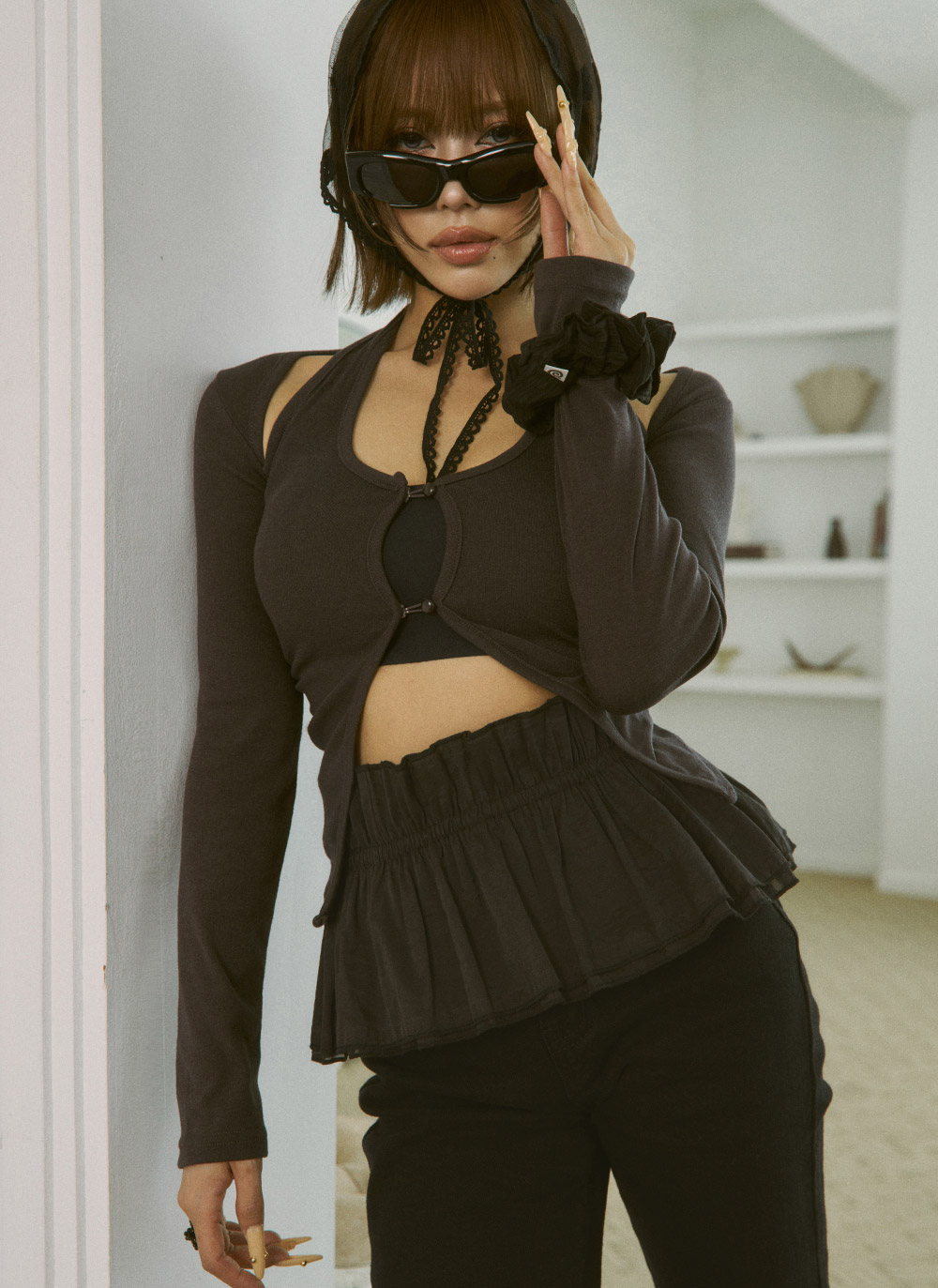 ボタンホルターネックレイヤード風長袖Tシャツ | DHOLIC | 詳細画像14