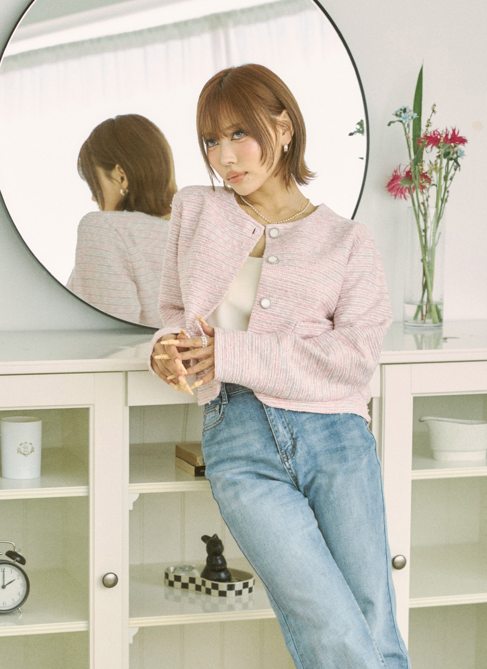 ツイードボタンラウンドネックジャケット | DHOLIC | 詳細画像4