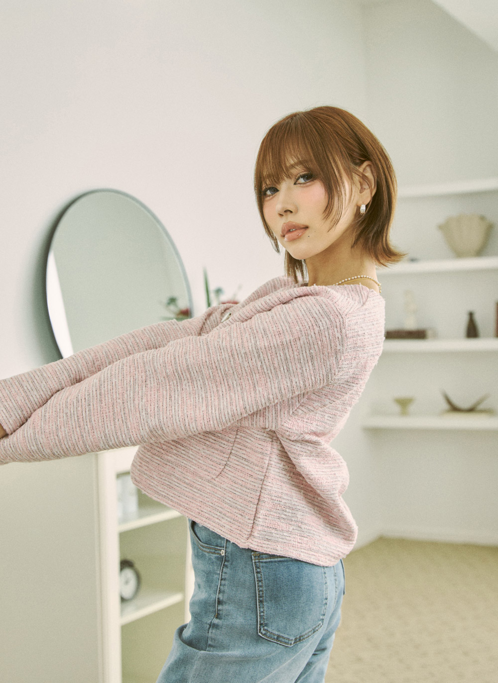 ツイードボタンラウンドネックジャケット | DHOLIC | 詳細画像8