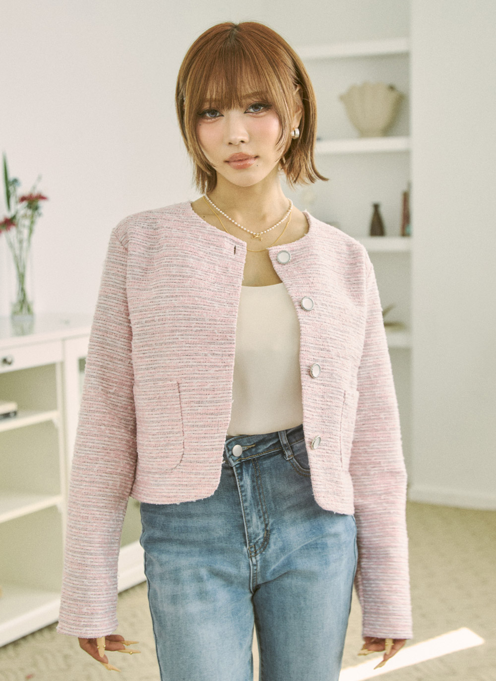 ツイードボタンラウンドネックジャケット | DHOLIC | 詳細画像18