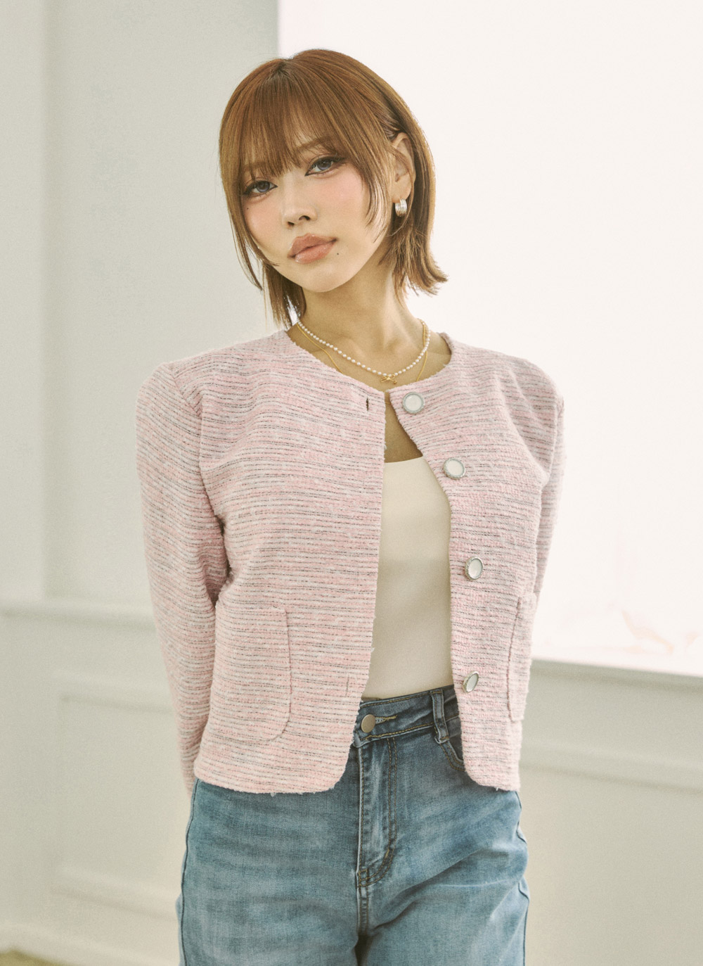 ツイードボタンラウンドネックジャケット | DHOLIC | 詳細画像20