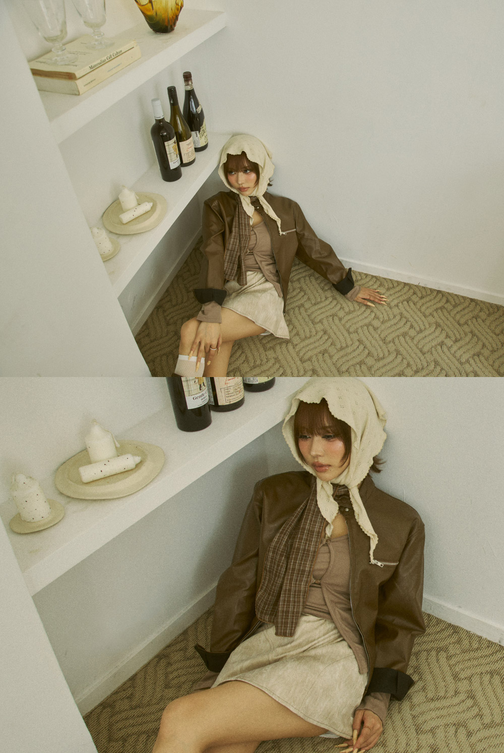 レザー調ジップアップラウンドネックライダースジャンパー | DHOLIC | 詳細画像3