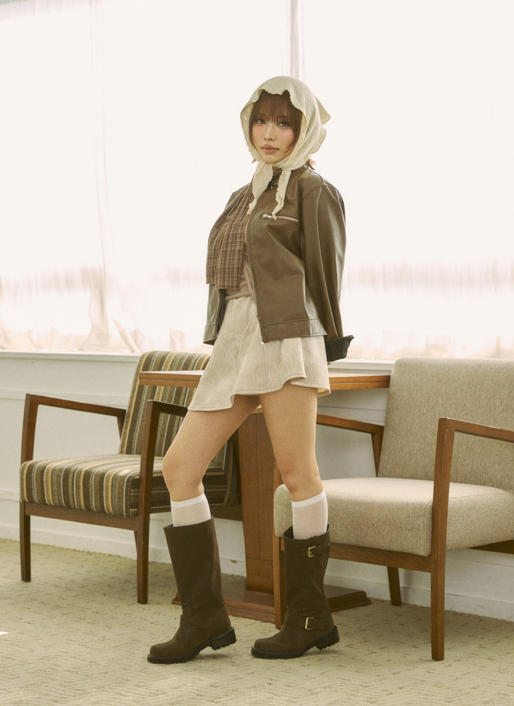 レザー調ジップアップラウンドネックライダースジャンパー | DHOLIC | 詳細画像6