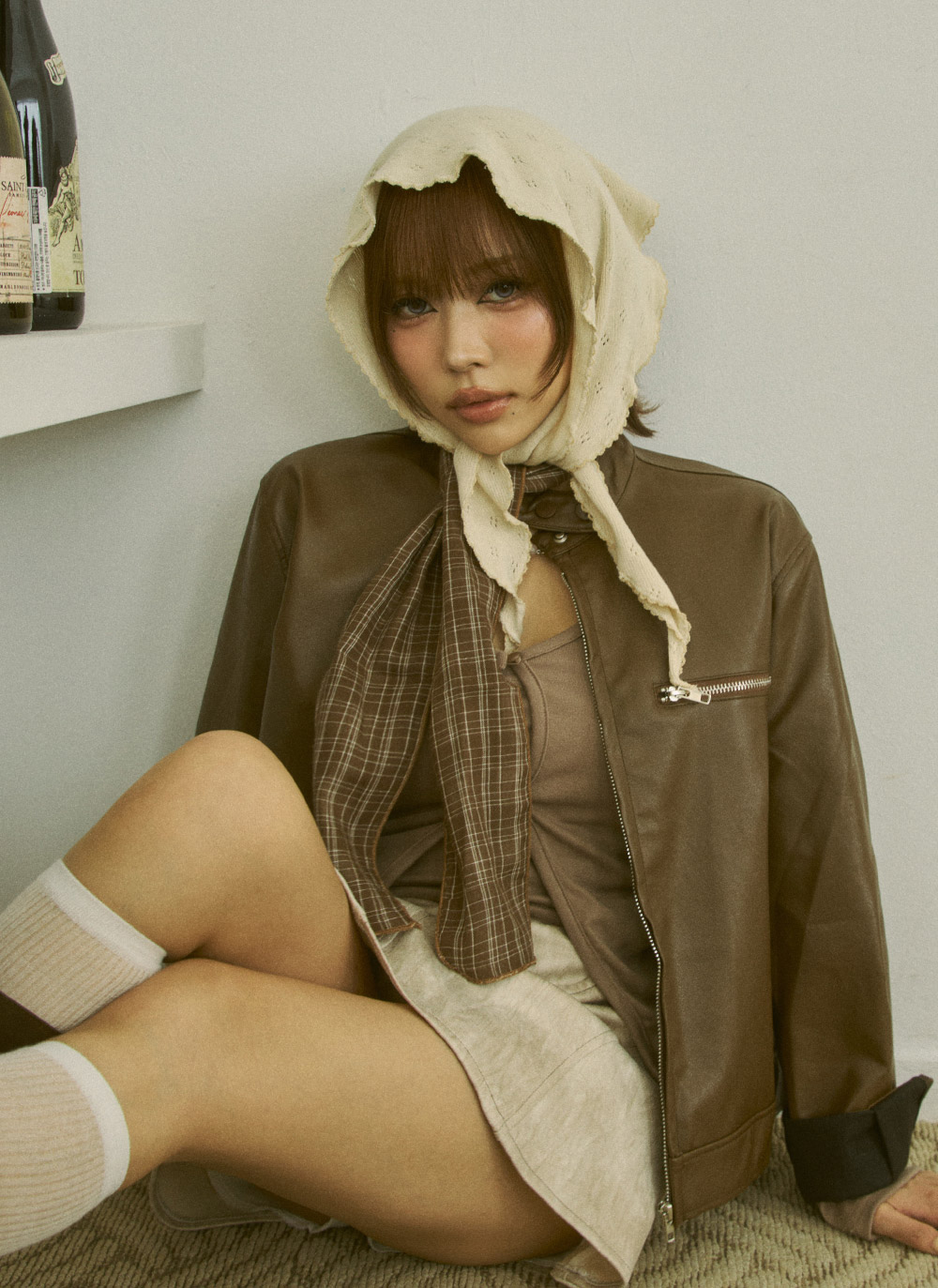 レザー調ジップアップラウンドネックライダースジャンパー | DHOLIC | 詳細画像13