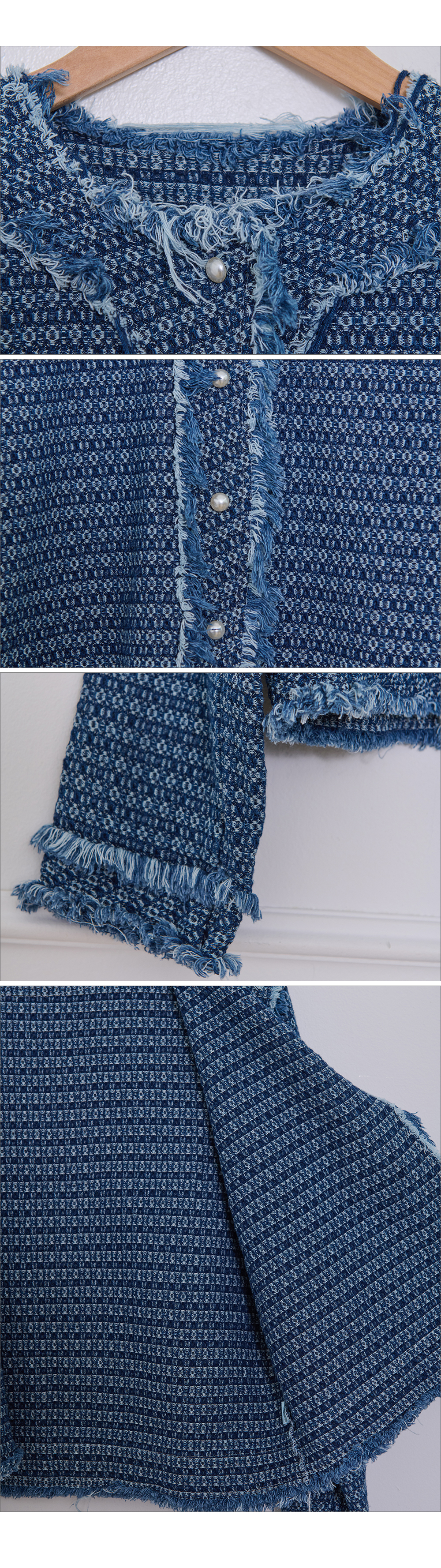 ツイードラウンドネックパール調ボタンフリンジジャケット | DHOLIC | 詳細画像23