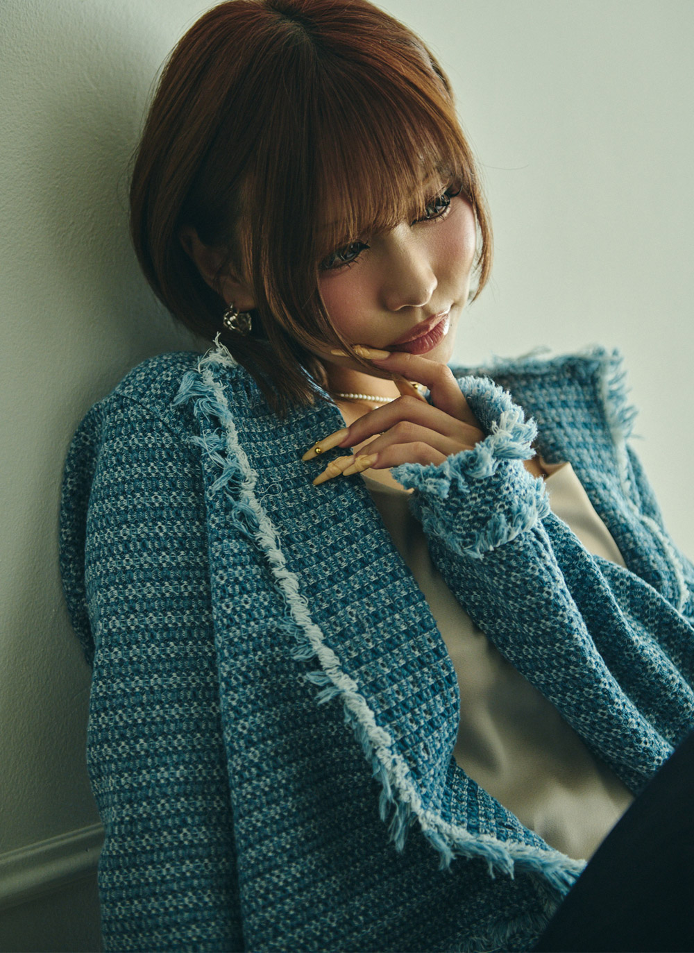 ツイードラウンドネックパール調ボタンフリンジジャケット | DHOLIC | 詳細画像4