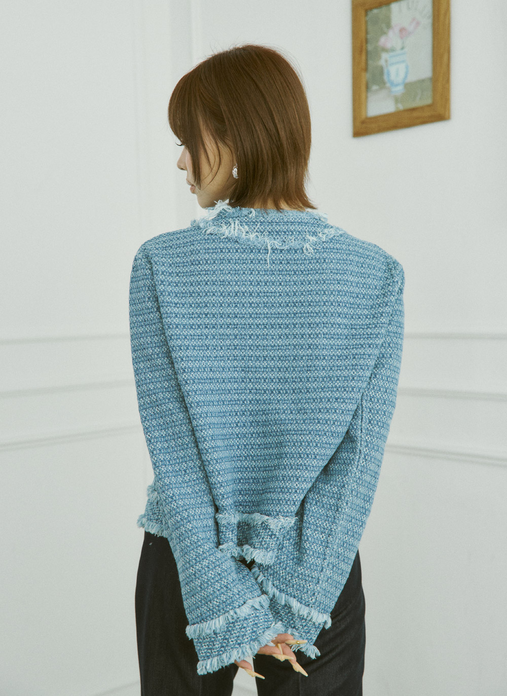 ツイードラウンドネックパール調ボタンフリンジジャケット | DHOLIC | 詳細画像19