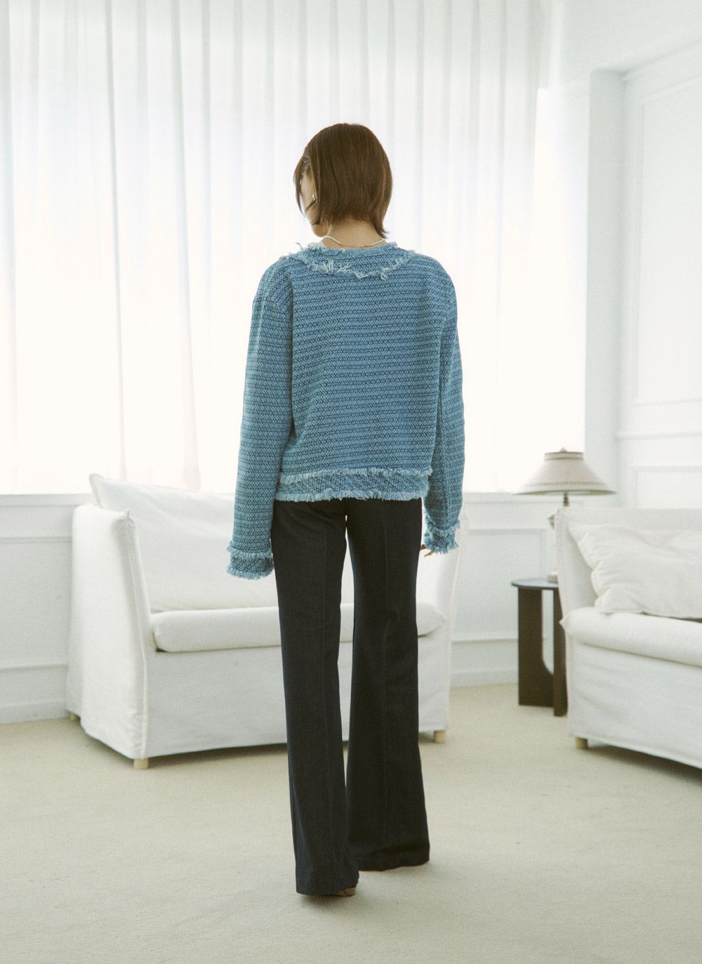 ツイードラウンドネックパール調ボタンフリンジジャケット | DHOLIC | 詳細画像20