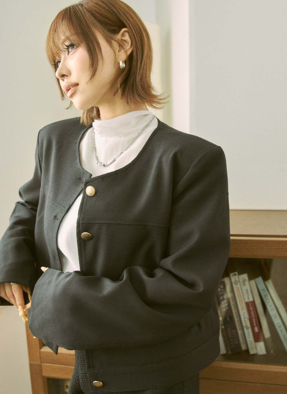 ボタンラウンドネックジャケット | DHOLIC | 詳細画像4