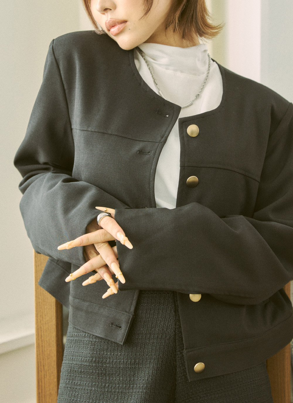 ボタンラウンドネックジャケット | DHOLIC | 詳細画像7