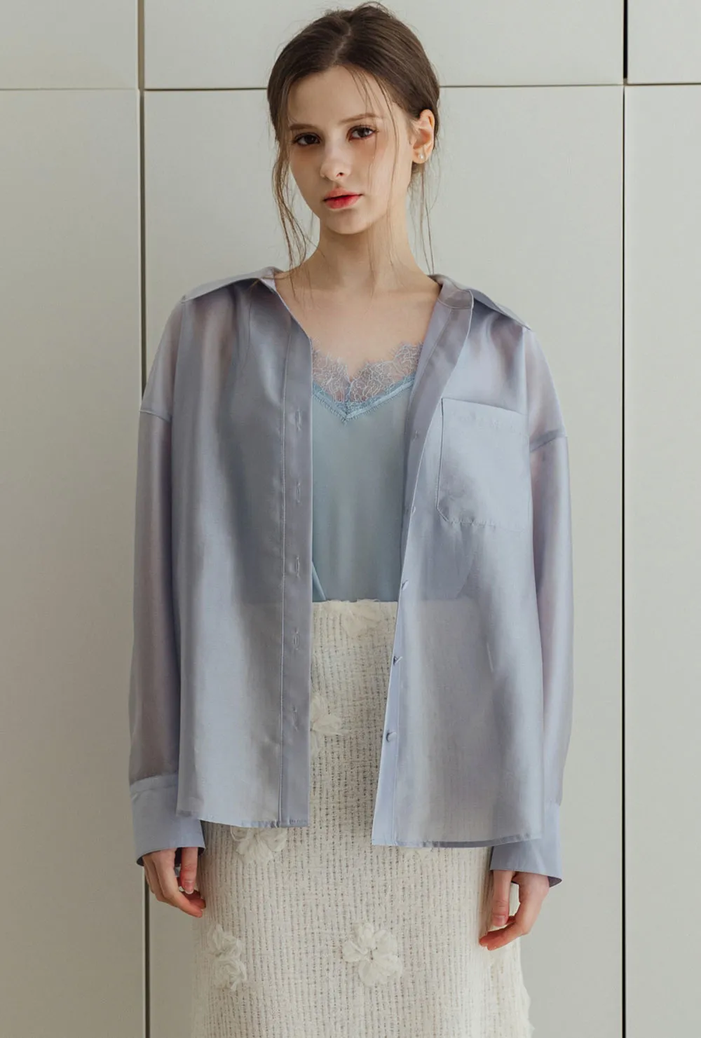 ボアVネックグロスクロップドルーズレースキャミブラウス | 詳細画像1