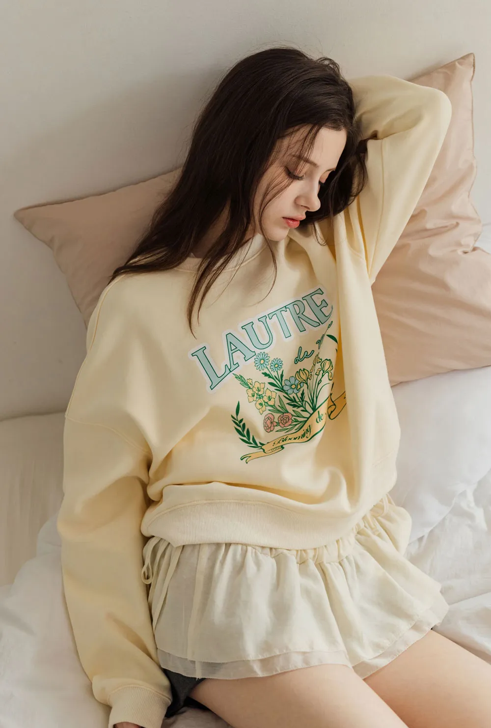 ラウンドネックルーズ長袖ドロップショルダープリントスウェット | 詳細画像1