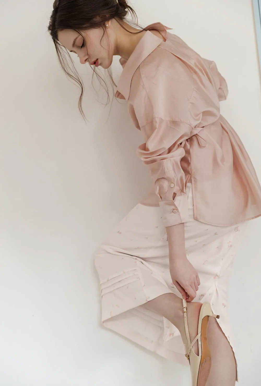 ピンタックラインHライン(ロング丈)小花柄スカート | 詳細画像1