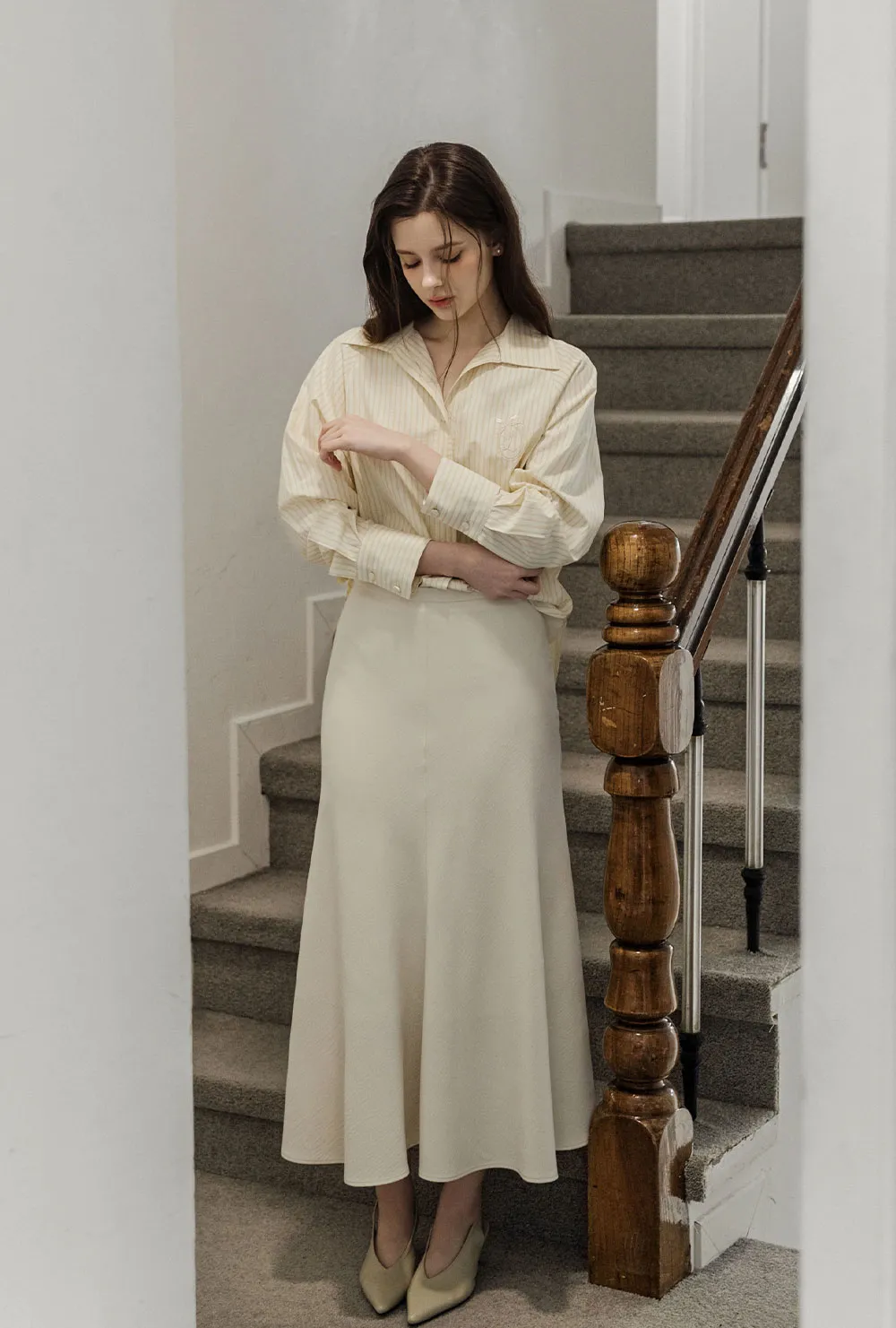 ラインロングサイドジップフレアAライン無地スカート | 詳細画像1