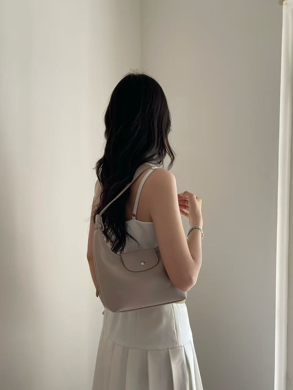 レザー調ジップアップスナップボタン無地トートバッグ | 詳細画像5